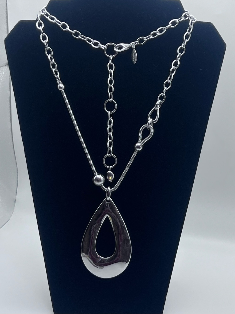 Chico's Silver Layered Teardrop Pendant Necklace